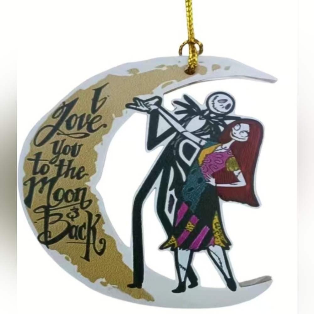 Halloween Moon Ornament with Skeleton Design